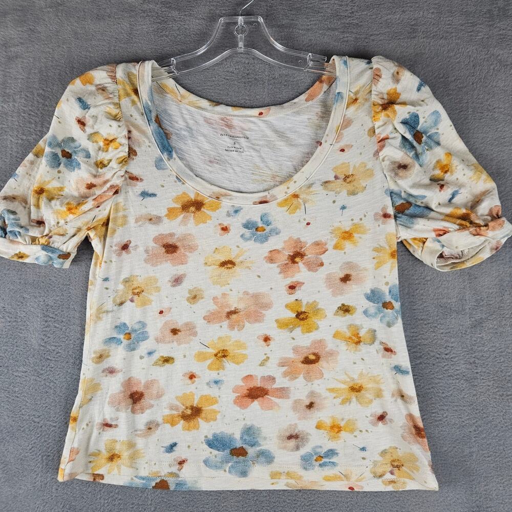 Anthropologie Floral Puff Sleeve Top‎ Women’s Small Watercolor Print Cottagecore